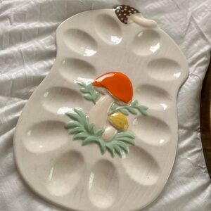 Mushroom Egg Tray with Orange and Green Accents